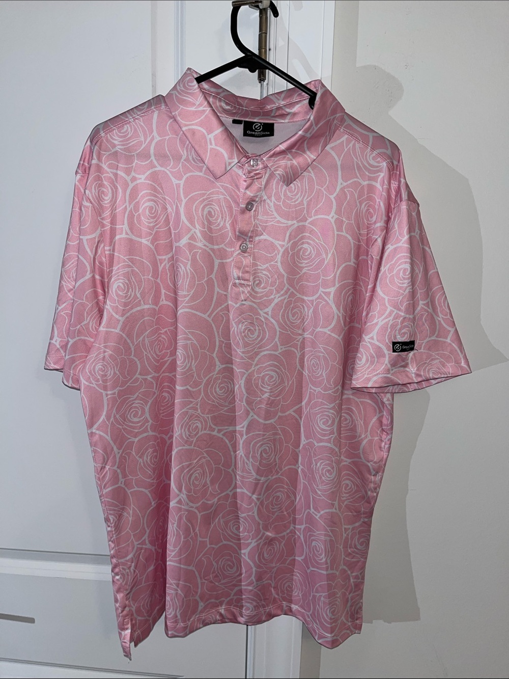 GreenSide Golf Short Sleeve Rose Floral Flower White Pink Stretch Men's Size‎ L